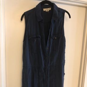 sleeveless navy dress with pockets
